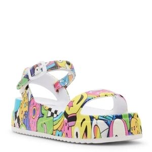 Steve Madden Kids Bunnie Platform Sandals W/ Vibrant Cartoon Print Sz 4